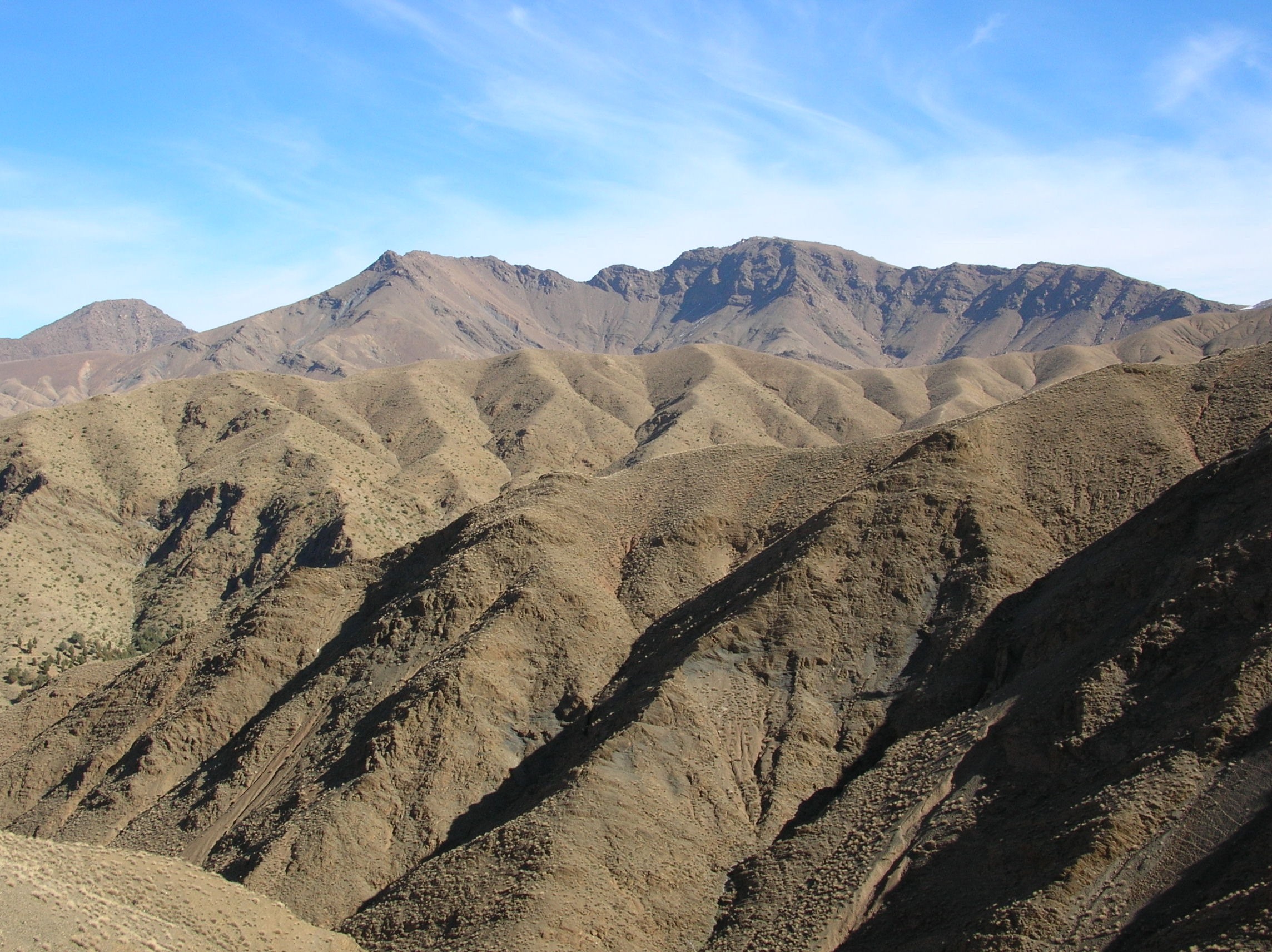 Dry mountain ridges and steep valleys in Morocco's High Atlas